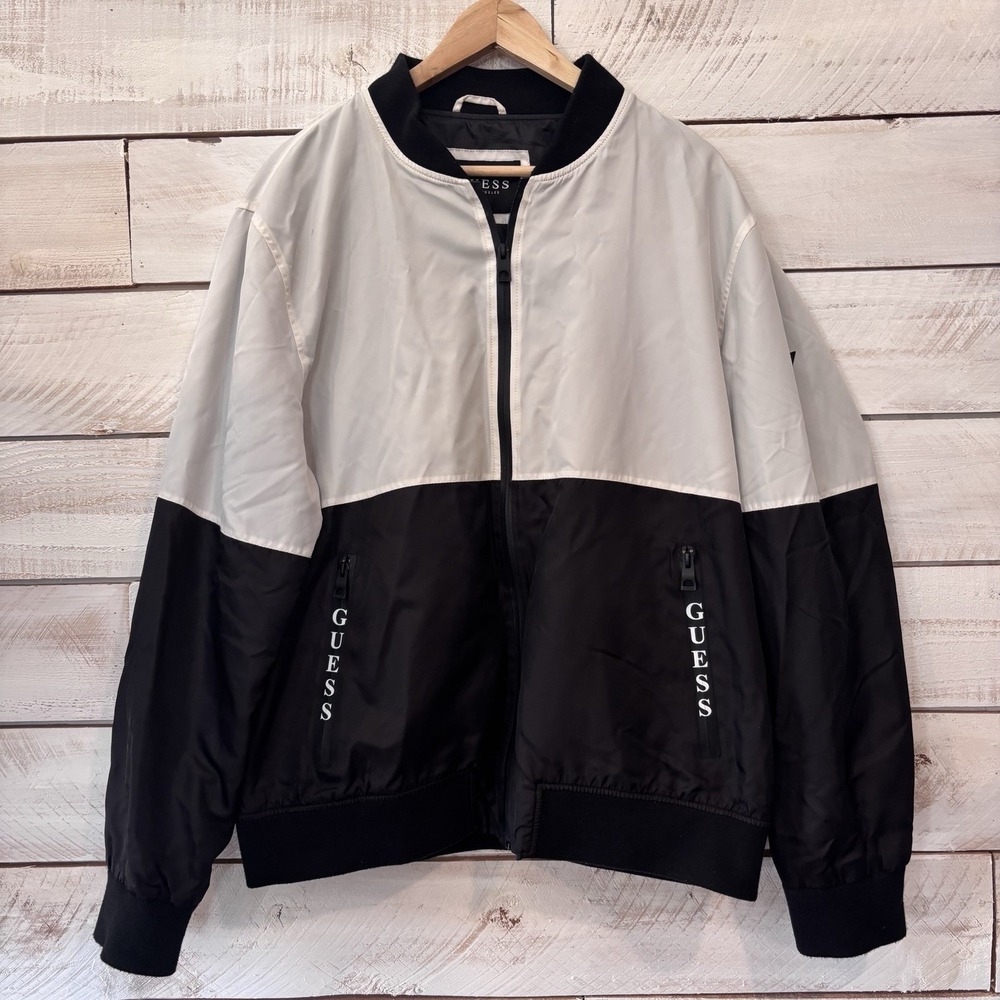 Guess Los Angeles Windbreaker Jacket Black And White SZ‎ XXL LA